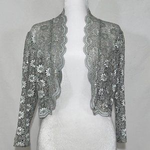 R&M Richards Silver Sequin and Lace Bolero Shrug - Small